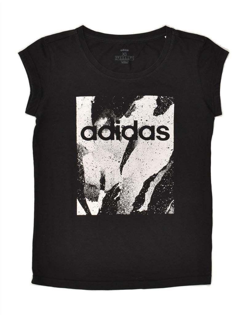 ADIDAS Womens Graphic T-Shirt Top UK 4/6 XS Black Cotton | Vintage Adidas | Thrift | Second-Hand Adidas | Used Clothing | Messina Hembry 