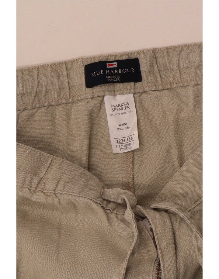 Marks & Spencer Mens Blue Harbour Capri Trousers W32 Medium Beige Linen