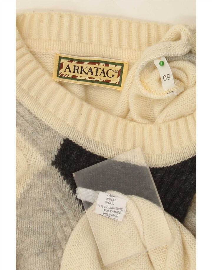 Vintage Mens Crew Neck Jumper Sweater IT 50 Medium Off White Argyle/Diamond