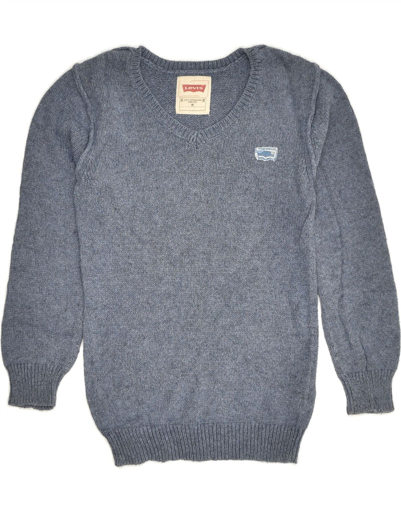 LEVI'S Boys Graphic V-Neck Jumper Sweater 7-8 Years Grey Cotton | Vintage Levi's | Thrift | Second-Hand Levi's | Used Clothing | Messina Hembry 