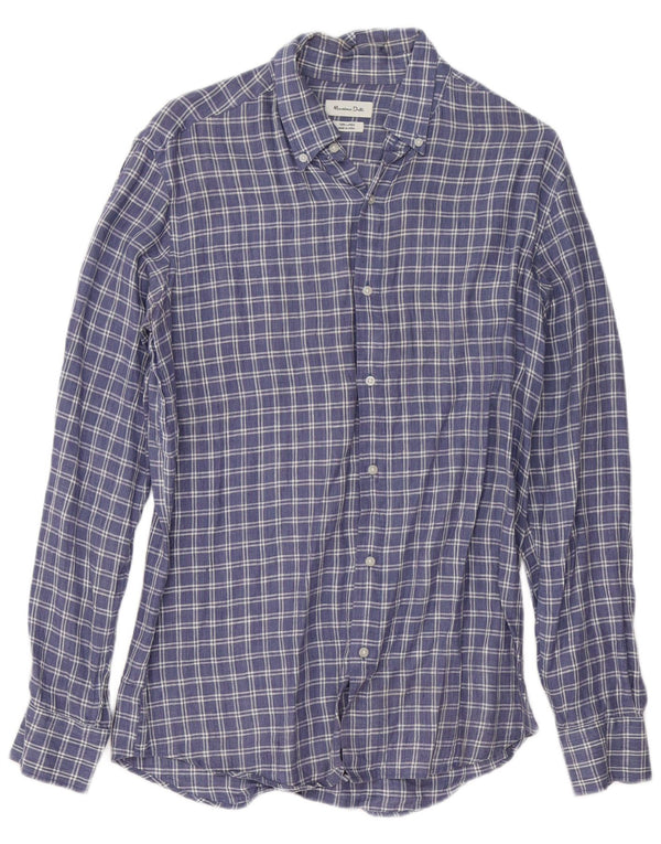 Massimo Dutti Mens Shirt Medium Blue Check Linen