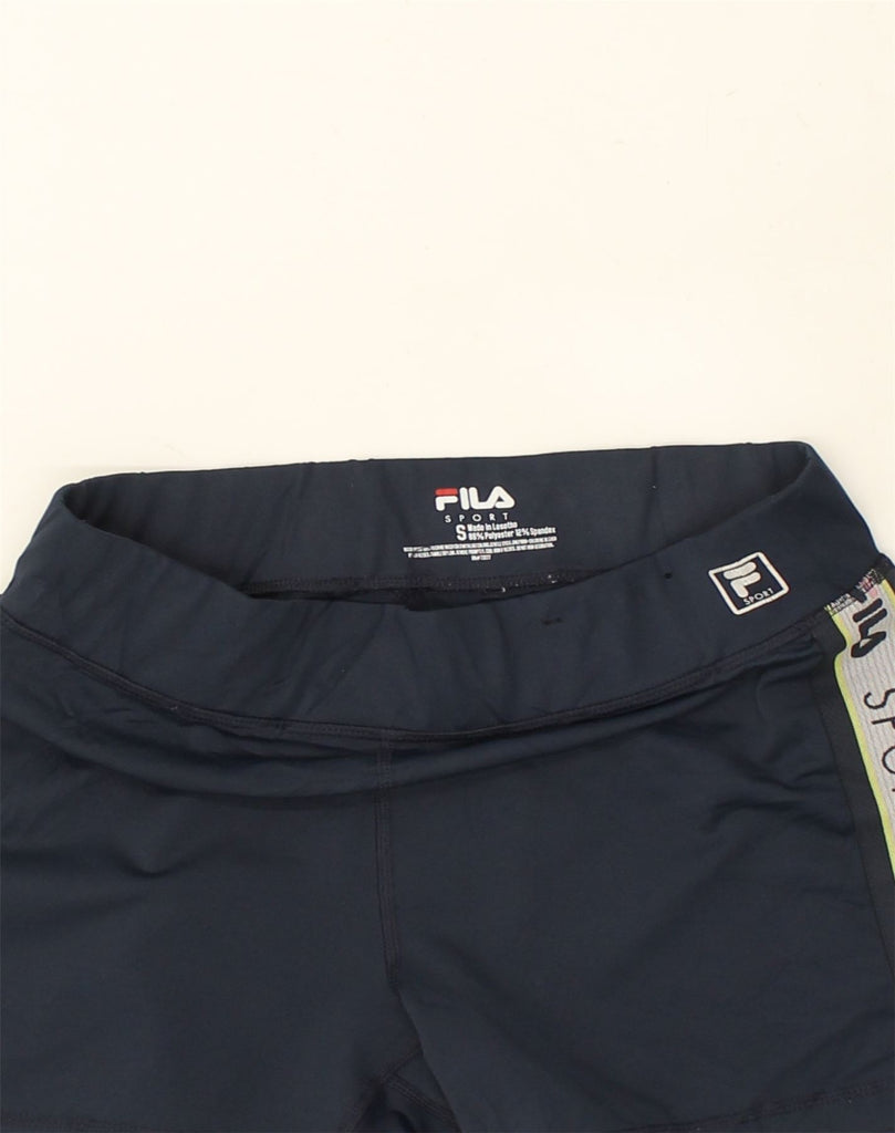 FILA Womens Graphic Sport Shorts UK 8 Small Navy Blue Polyester | Vintage Fila | Thrift | Second-Hand Fila | Used Clothing | Messina Hembry 