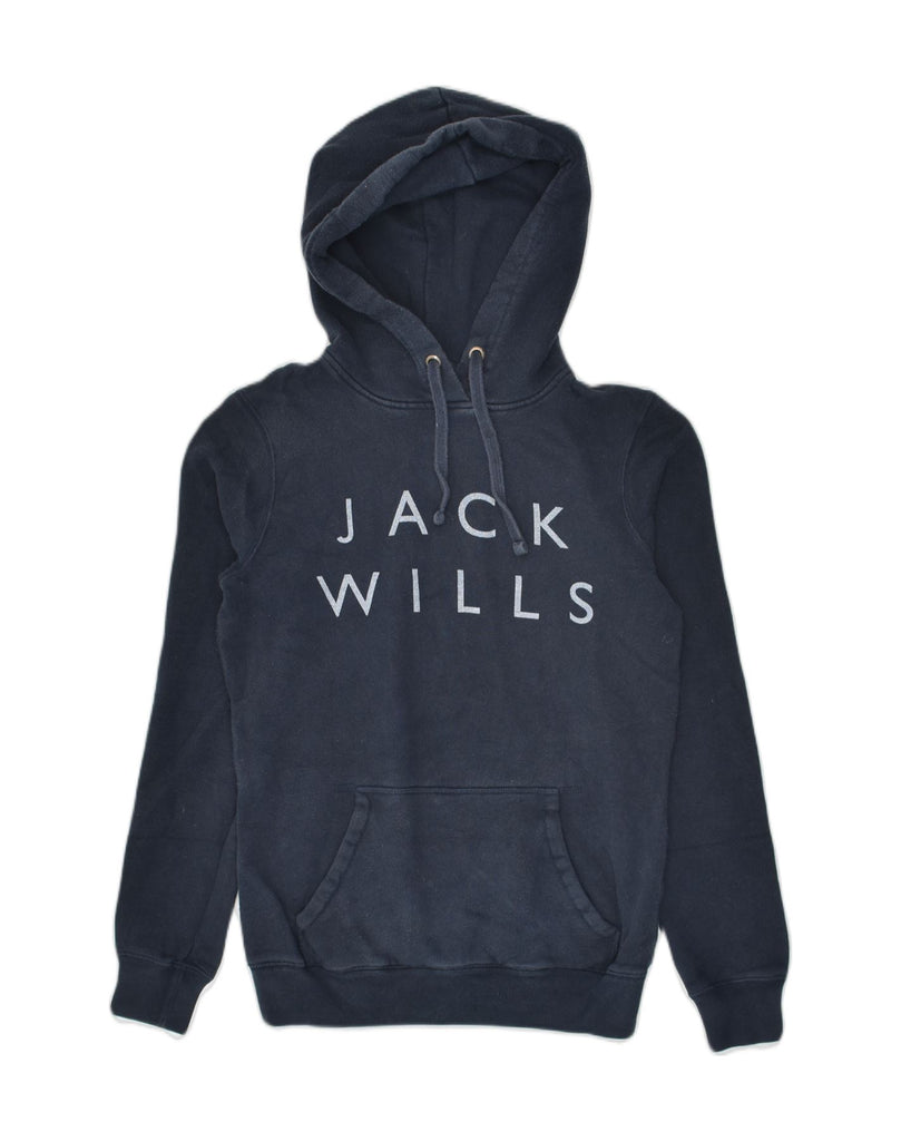 JACK WILLS Womens Classic Fit Graphic Hoodie Jumper UK 6 XS Navy Blue | Vintage Jack Wills | Thrift | Second-Hand Jack Wills | Used Clothing | Messina Hembry 