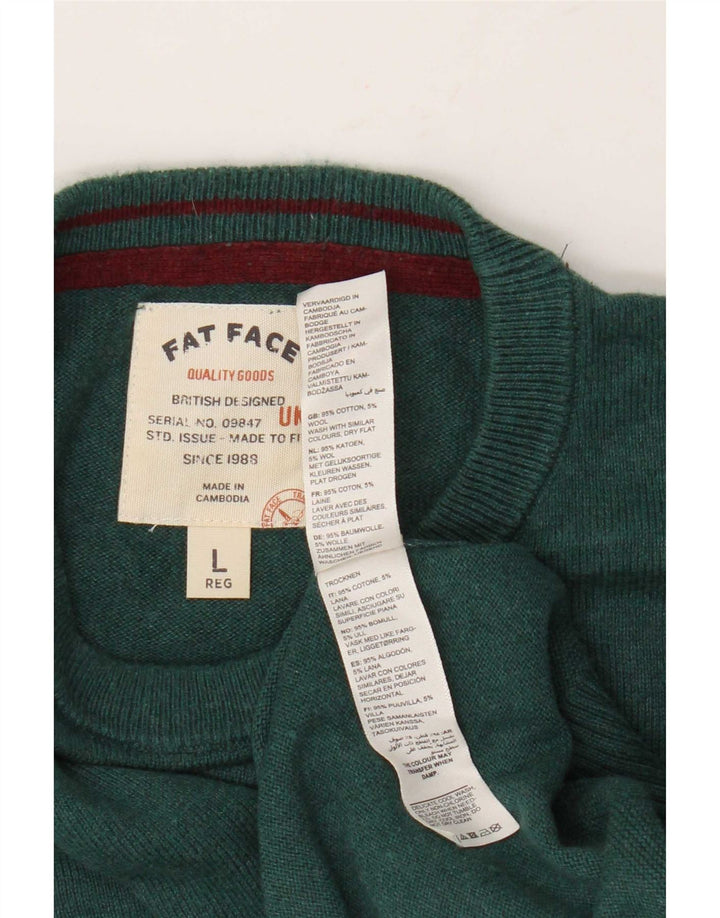Fat Face Mens Regular Fit Crew Neck Jumper Sweater Large Green Cotton