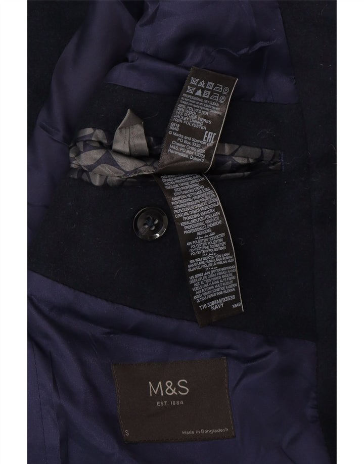 Marks & Spencer Mens Overcoat UK 36 Small Navy Blue Polyester