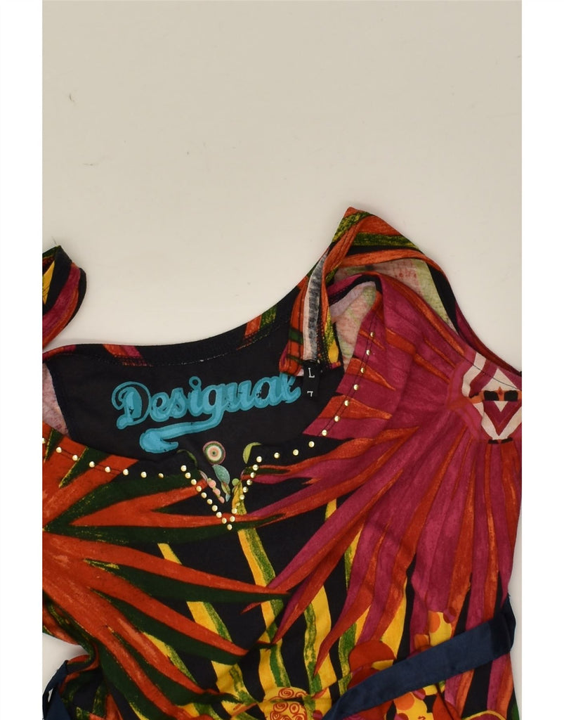 DESIGUAL Womens Sleeveless A-Line Dress UK 14 Large Multicoloured Cotton | Vintage Desigual | Thrift | Second-Hand Desigual | Used Clothing | Messina Hembry 