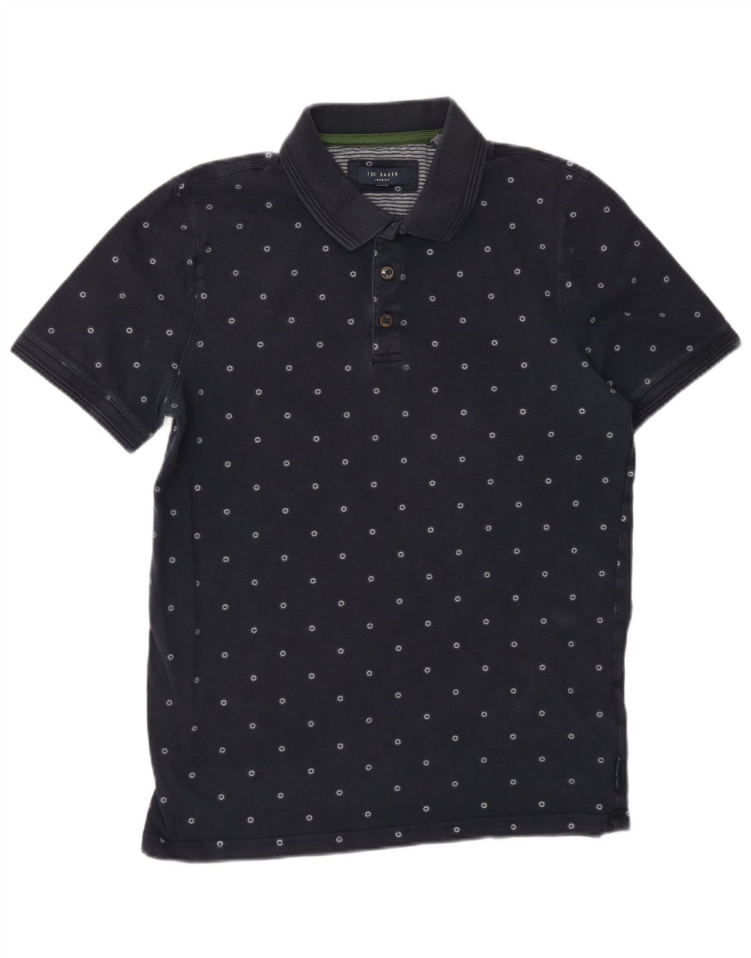 Ted Baker Mens Polo Shirt Small Navy Blue Spotted Cotton