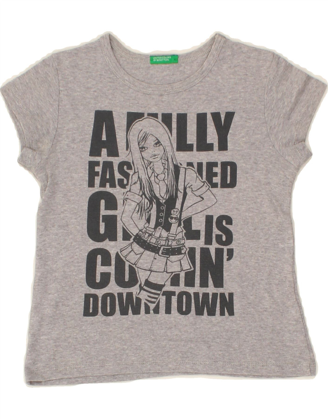 BENETTON Girls Graphic T-Shirt Top 2-3 Years Grey Vintage Benetton and Second-Hand Benetton from Messina Hembry 