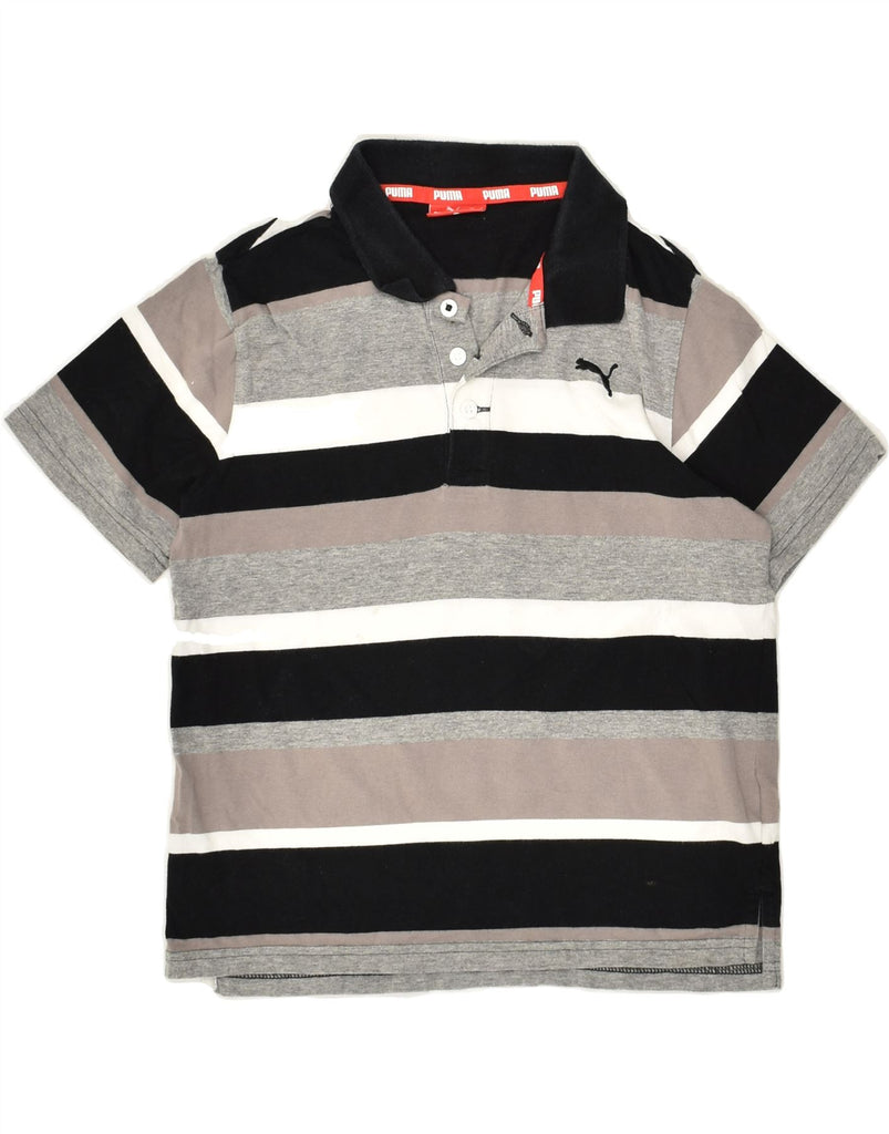 PUMA Boys Polo Shirt 9-10 Years Medium Grey Striped | Vintage Puma | Thrift | Second-Hand Puma | Used Clothing | Messina Hembry 