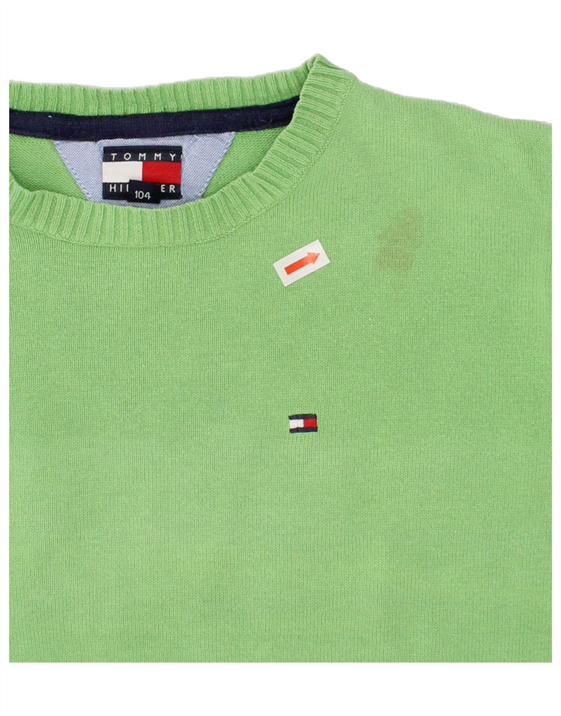 TOMMY HILFIGER Boys Crew Neck Jumper Sweater 3-4 Years Small Green Cotton Vintage Tommy Hilfiger and Second-Hand Tommy Hilfiger from Messina Hembry 