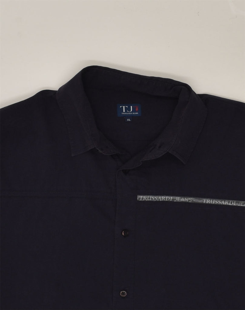 TRUSSARDI Mens Shirt XL Navy Blue Cotton | Vintage Trussardi | Thrift | Second-Hand Trussardi | Used Clothing | Messina Hembry 