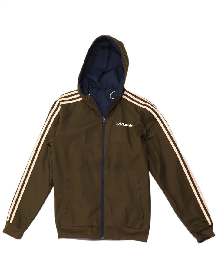 ADIDAS Mens Hooded Reversible Tracksuit Top Jacket XS Khaki Polyester