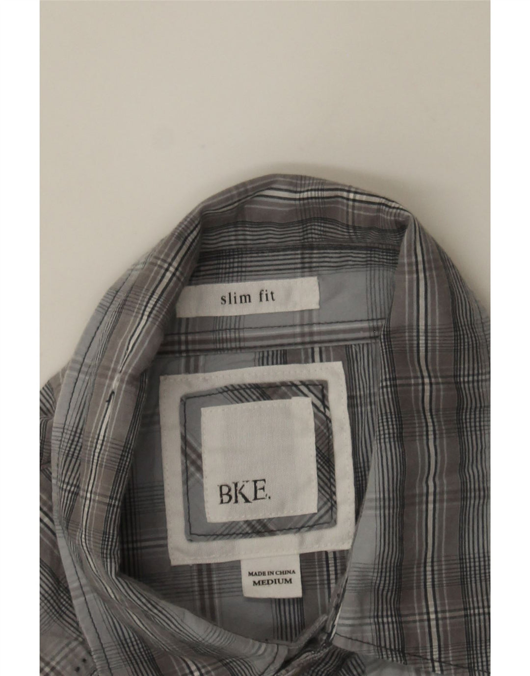 BKE Mens Slim Fit Shirt Medium Grey Check Cotton Vintage BKE and Second-Hand BKE from Messina Hembry 