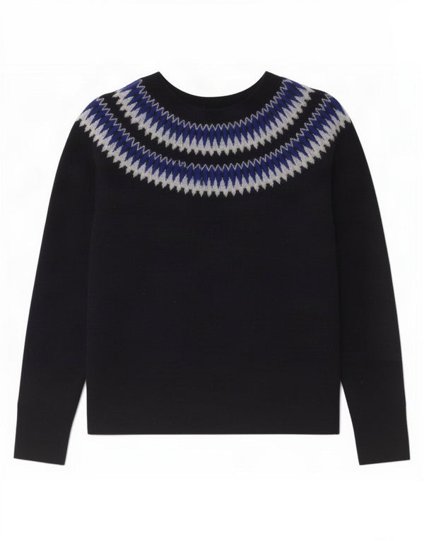 Hobbs Womens Boat Neck Jumper Sweater UK 14 Medium Navy Blue Fair Isle