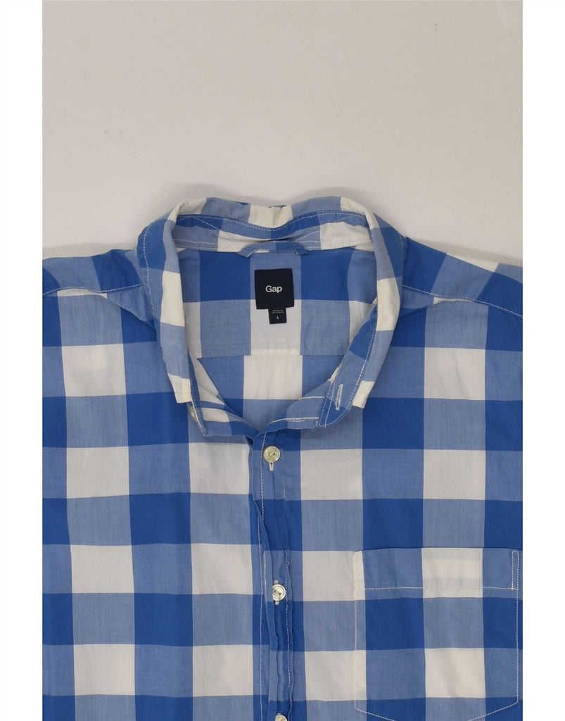 GAP Mens Short Sleeve Shirt Large Blue Gingham Cotton | Vintage Gap | Thrift | Second-Hand Gap | Used Clothing | Messina Hembry 