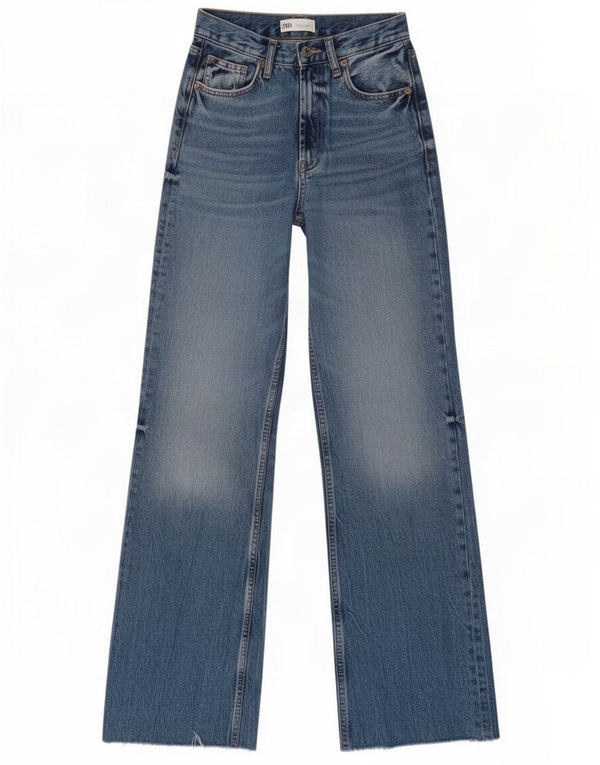 Zara Womens High Waist Wide Leg Jeans EU 32 2XS W22 L33 Blue Cotton