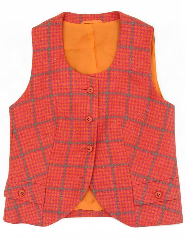Vintage Womens Waistcoat UK 10 Small Orange Houndstooth