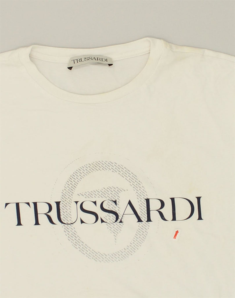 TRUSSARDI Womens Graphic T-Shirt Top UK 20 2XL White Cotton | Vintage Trussardi | Thrift | Second-Hand Trussardi | Used Clothing | Messina Hembry 