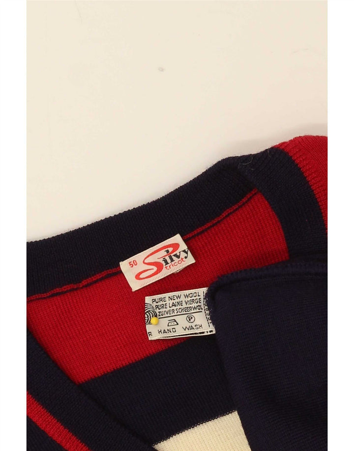 Silvy Mens V-Neck Jumper Sweater IT 50 Medium Navy Blue Colourblock
