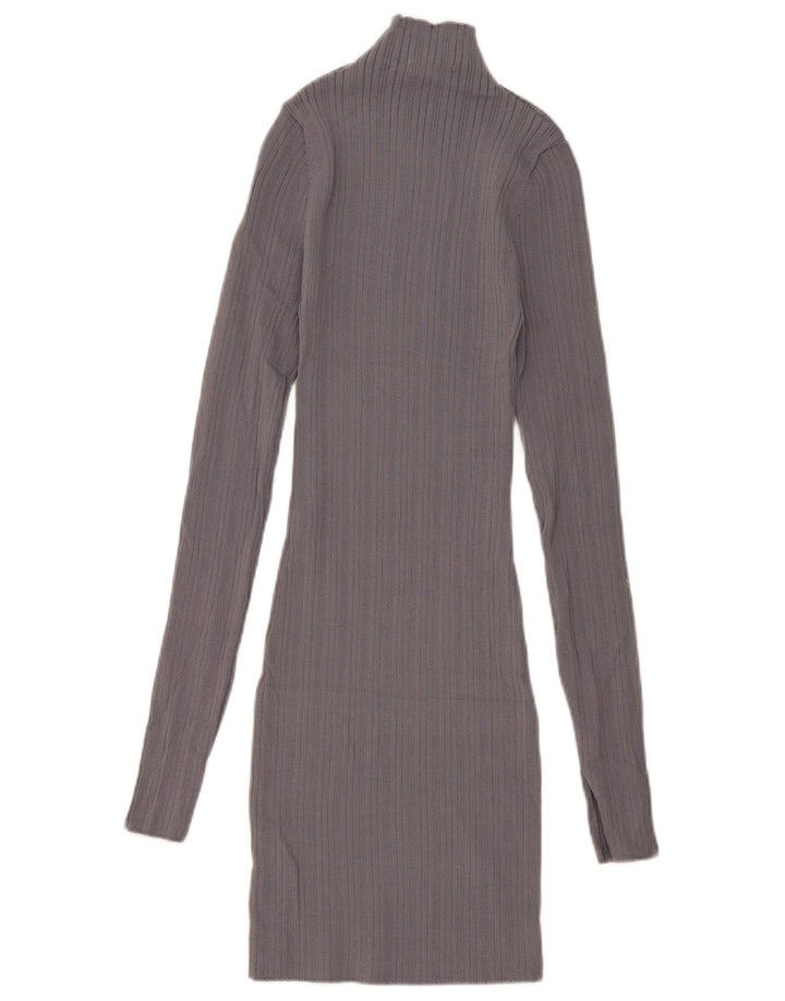 Zara Womens Long Sleeve Bodycon Dress UK 8 Small Grey Polyamide