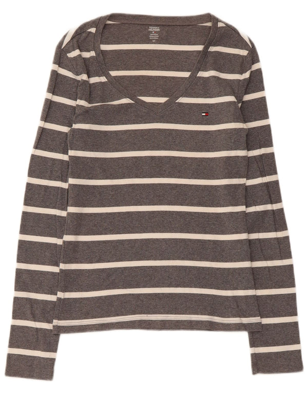 Tommy Hilfiger Womens Top Long Sleeve UK 8 Small Grey Striped Cotton