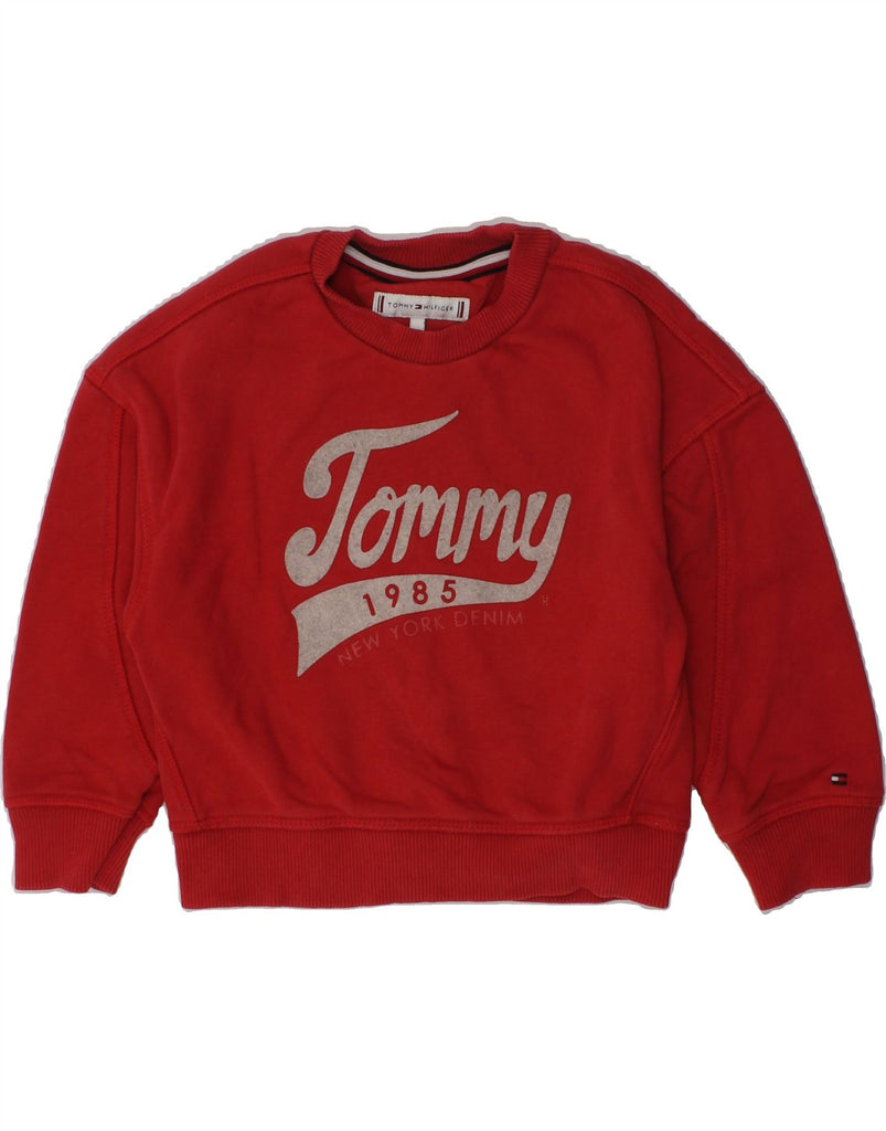 TOMMY HILFIGER Boys Graphic Sweatshirt Jumper 2-3 Years Red Cotton | Vintage Tommy Hilfiger | Thrift | Second-Hand Tommy Hilfiger | Used Clothing | Messina Hembry 