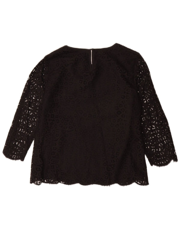 J. CREW Womens 3/4 Sleeve Blouse Top US 8 Medium Black Floral Cotton