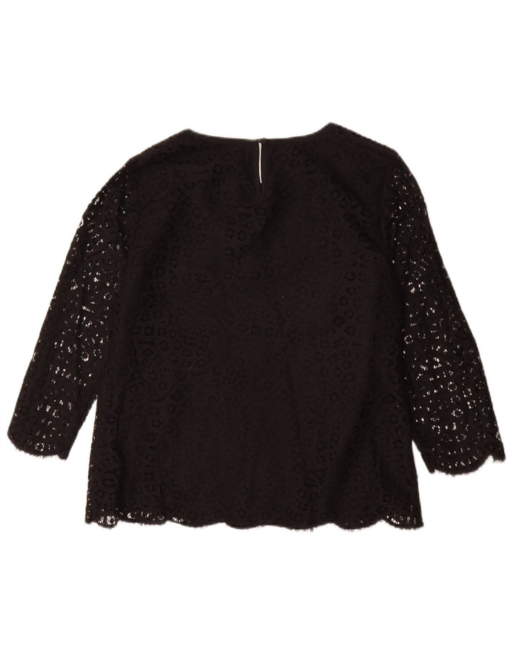 J. CREW Womens 3/4 Sleeve Blouse Top US 8 Medium Black Floral Cotton