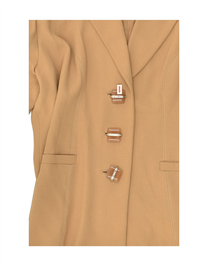 VINTAGE Womens 3 Button Blazer Jacket UK 14 Large Beige Acetate | Vintage Vintage | Thrift | Second-Hand Vintage | Used Clothing | Messina Hembry 