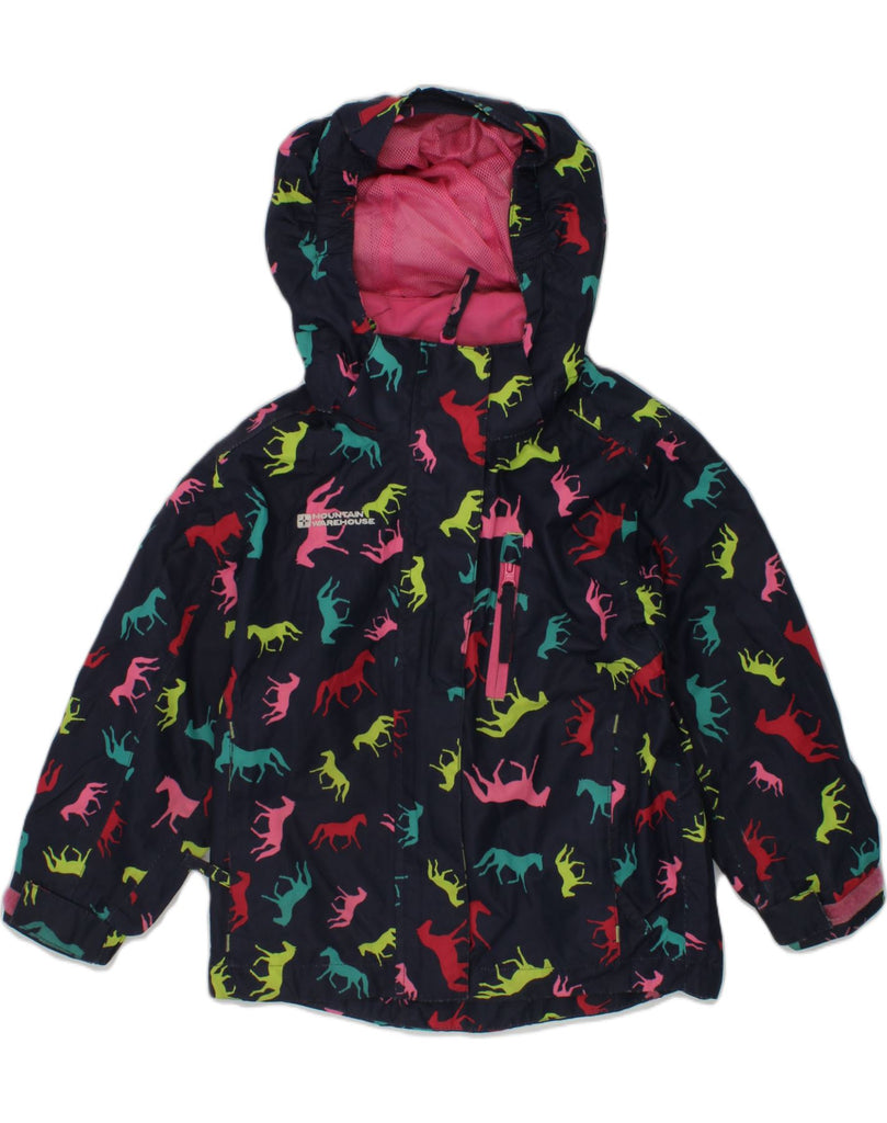 MOUNTAIN WAREHOUSE Girls Graphic Hooded Windbreaker Jacket 3-4 Years Black | Vintage Mountain Warehouse | Thrift | Second-Hand Mountain Warehouse | Used Clothing | Messina Hembry 