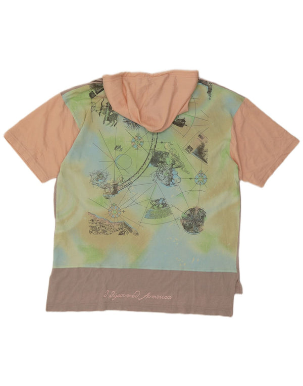 Gabriella Frattini Mens Hooded Graphic T-Shirt Top XL Grey Colourblock