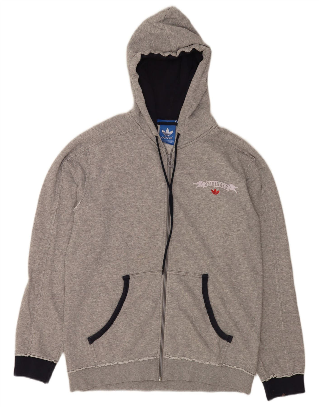 Adidas Mens Graphic Zip Hoodie Sweater Medium Grey Flecked Cotton