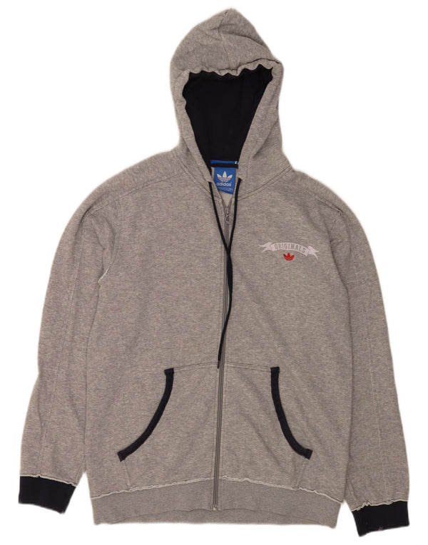 Adidas Mens Graphic Zip Hoodie Sweater Medium Grey Flecked Cotton