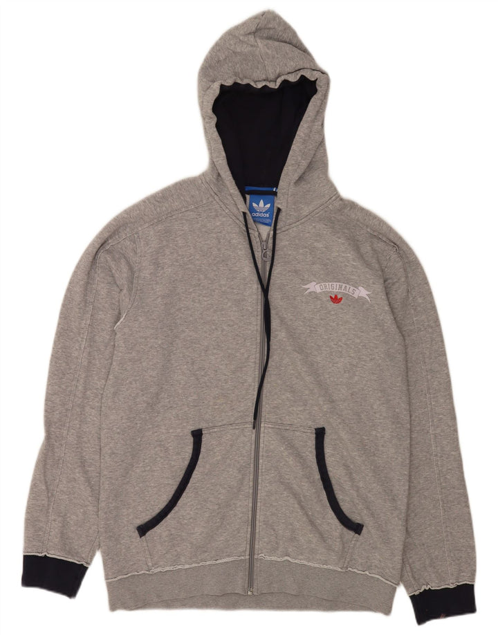 Adidas Mens Graphic Zip Hoodie Sweater Medium Grey Flecked Cotton