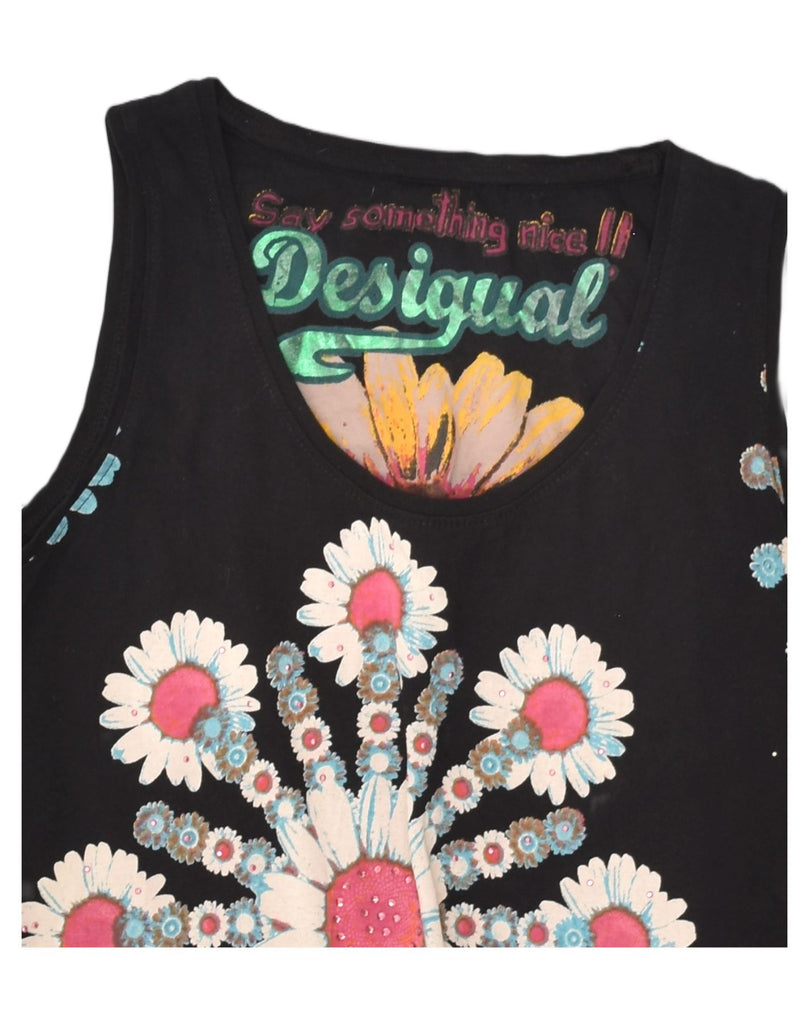 DESIGUAL Womens Graphic Basic Dress UK 12 Medium Black Floral Cotton | Vintage Desigual | Thrift | Second-Hand Desigual | Used Clothing | Messina Hembry 