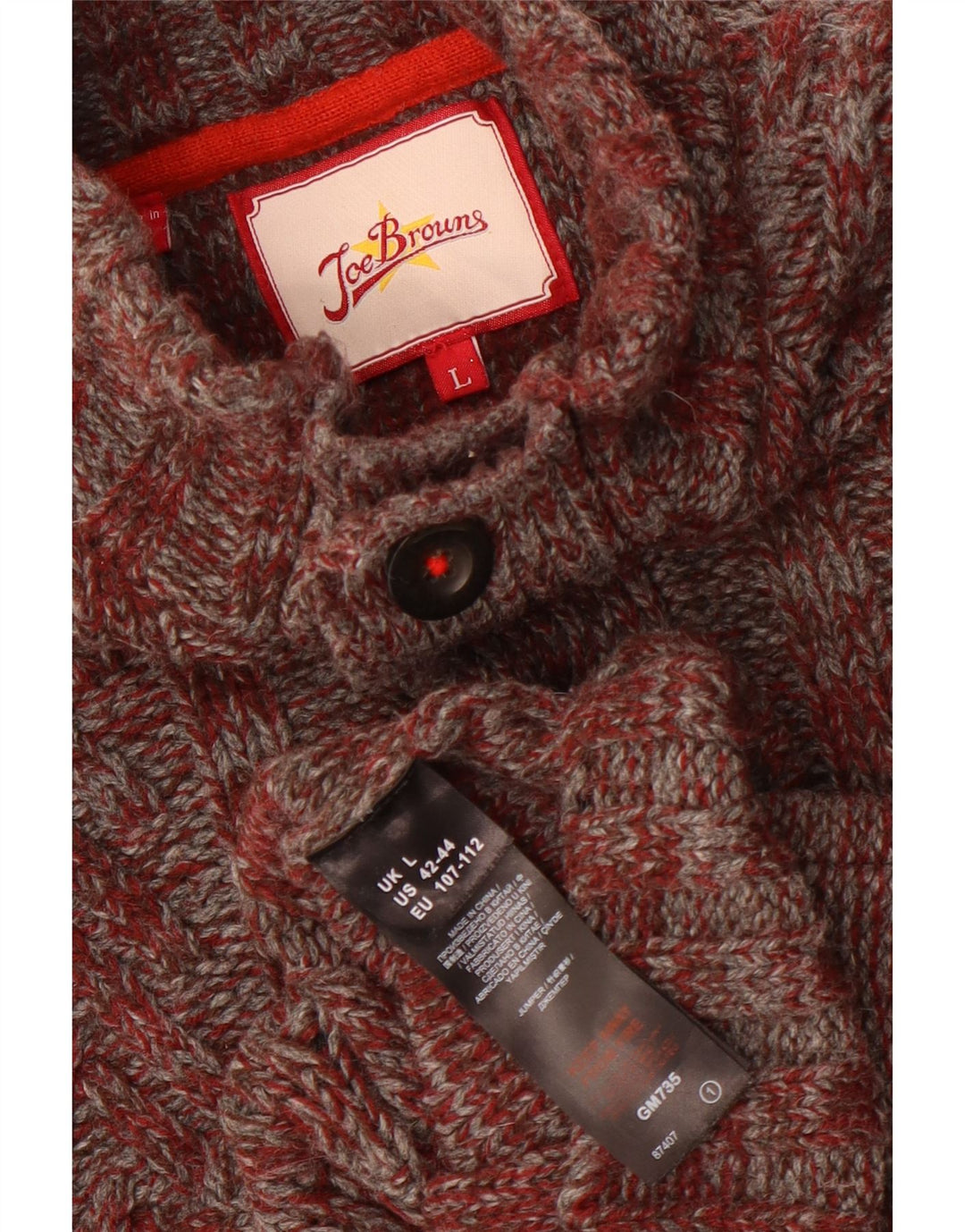 Joe Browns Mens Button Neck Jumper Sweater Large Maroon Flecked Acrylic