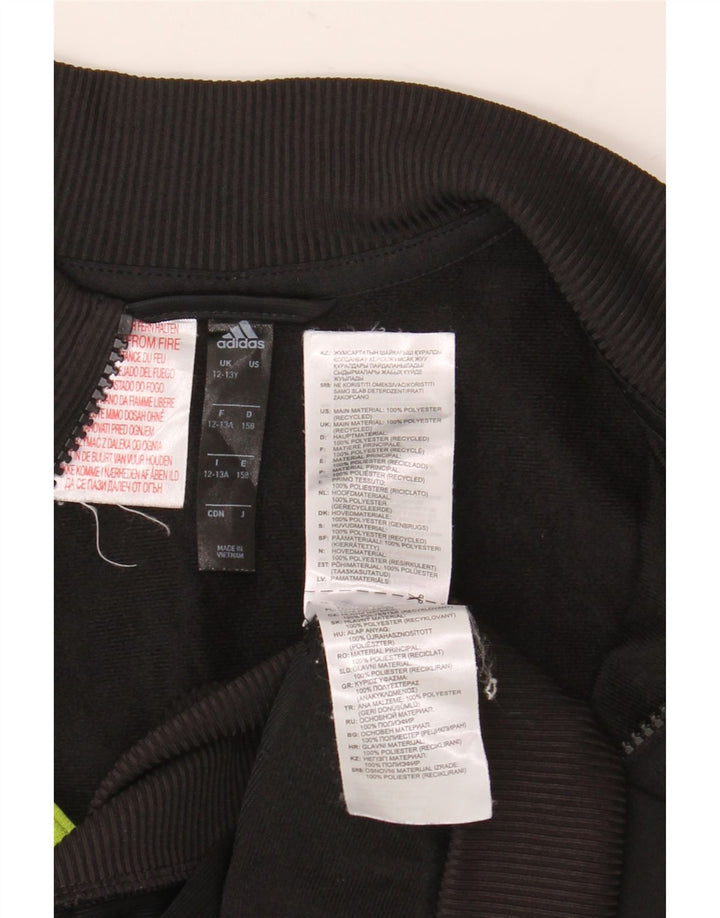 Adidas Boys Tracksuit Top Jacket 12-13 Years Black Colourblock Polyester
