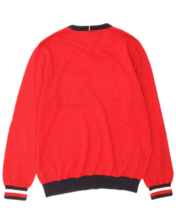 Tommy Hilfiger Mens Graphic Crew Neck Jumper Sweater XL Red Colourblock