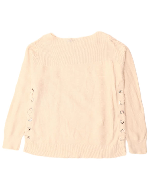 RALPH LAUREN Womens Boat Neck Jumper Sweater UK 12 Medium Beige Cotton