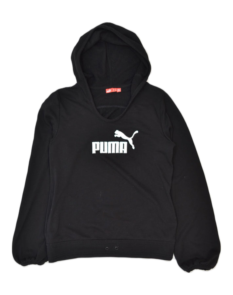 PUMA Womens Graphic Hoodie Jumper UK 12 Medium Black Cotton | Vintage | Thrift | Second-Hand | Used Clothing | Messina Hembry 