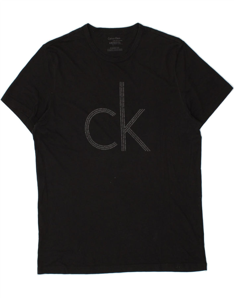 CALVIN KLEIN Mens Classic Fit Graphic T-Shirt Top Large Black Cotton | Vintage Calvin Klein | Thrift | Second-Hand Calvin Klein | Used Clothing | Messina Hembry 