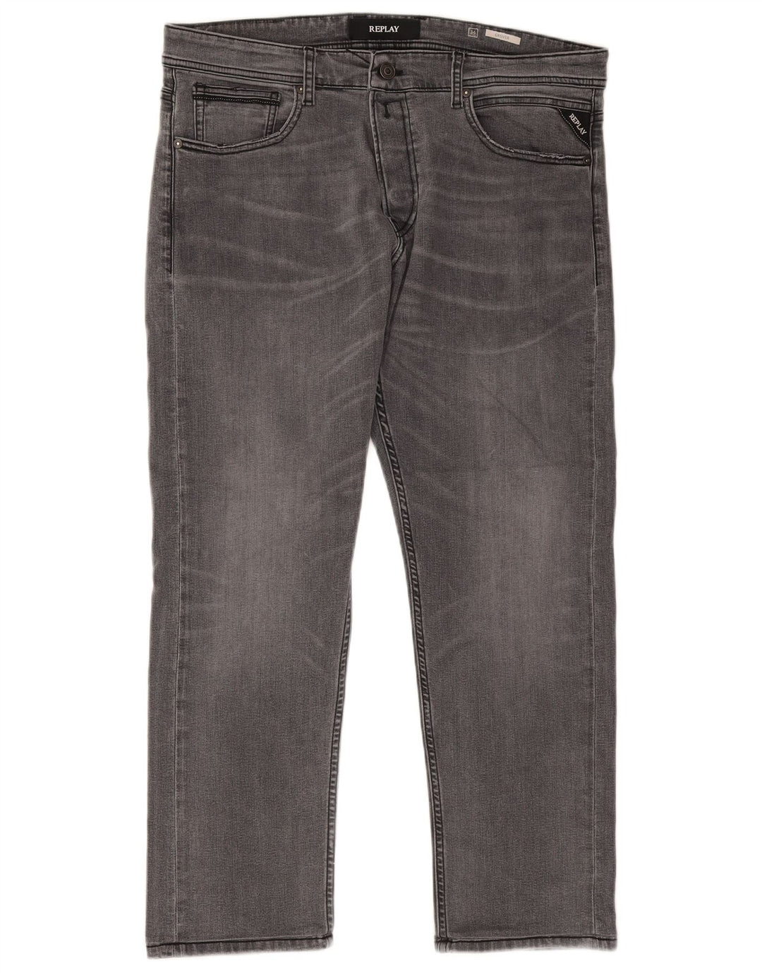 Replay Mens Grover Straight Jeans W34 L27 Grey Cotton
