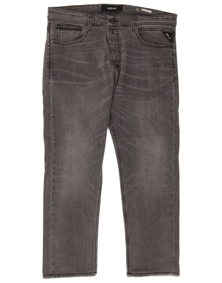 Replay Mens Grover Straight Jeans W34 L27 Grey Cotton