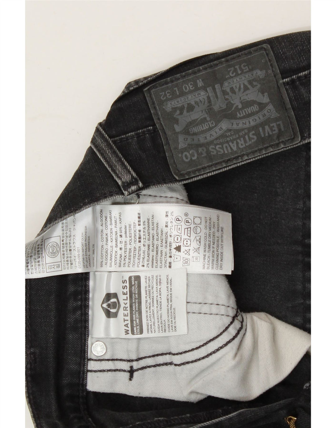 LEVI'S Mens 512 Slim Tapered Jeans W30 L32 Black Cotton Vintage Levi's and Second-Hand Levi's from Messina Hembry 