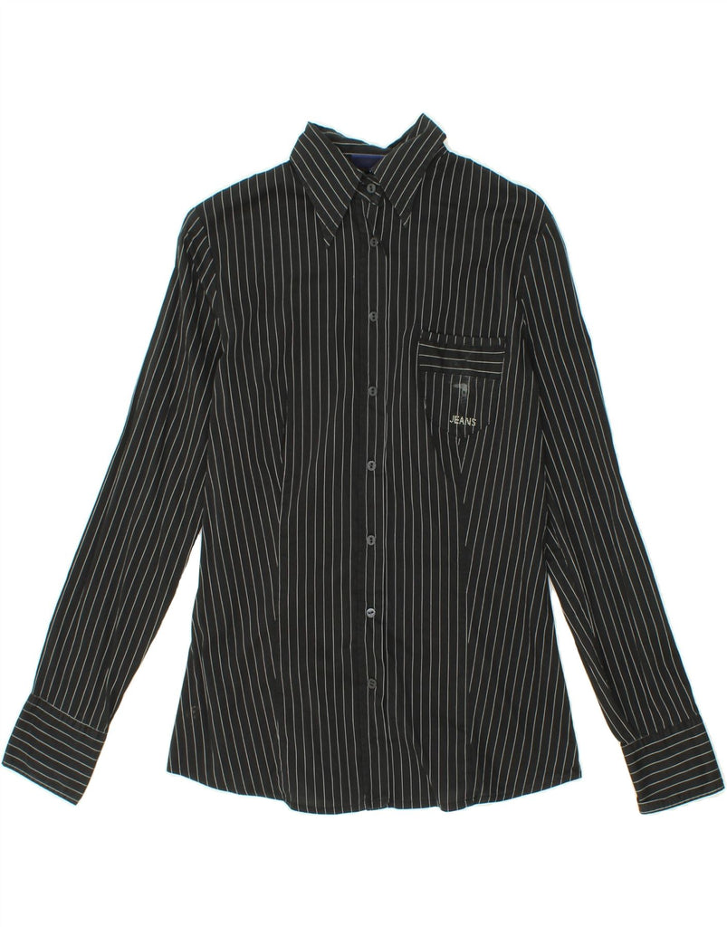 TRUSSARDI JEANS Mens Shirt Medium Black Pinstripe Cotton Vintage Trussardi Jeans and Second-Hand Trussardi Jeans from Messina Hembry 