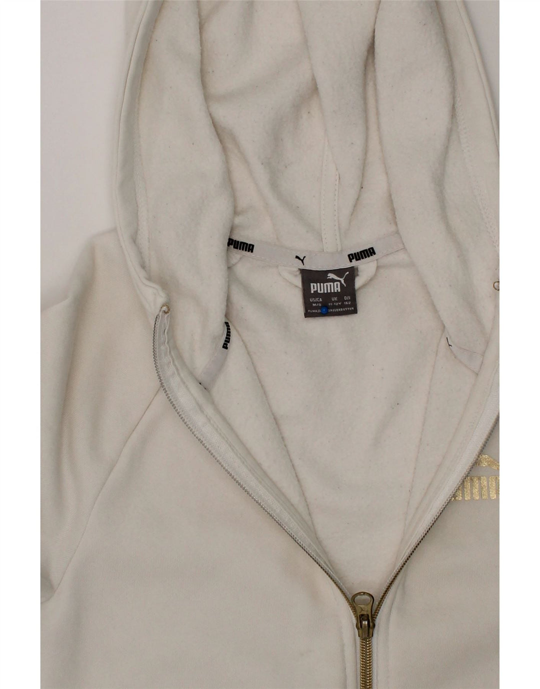 PUMA Girls Zip Hoodie Sweater 11-12 Years White Cotton Vintage Puma and Second-Hand Puma from Messina Hembry 