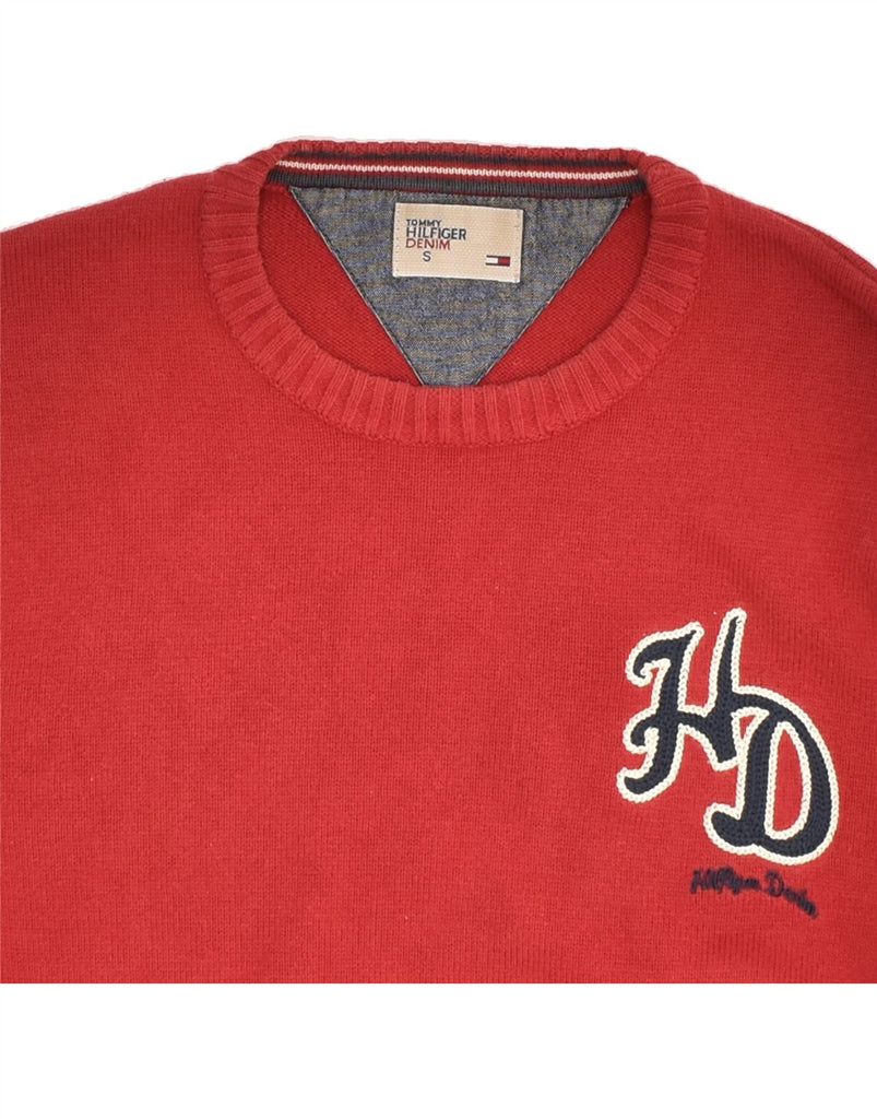 TOMMY HILFIGER Mens Graphic Crew Neck Jumper Sweater Small Red Cotton | Vintage Tommy Hilfiger | Thrift | Second-Hand Tommy Hilfiger | Used Clothing | Messina Hembry 