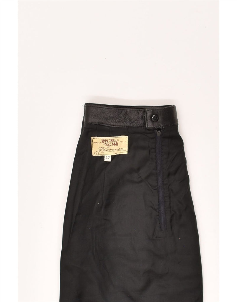 VINTAGE Womens High Waist Leather Skirt IT 42 Medium W26  Black | Vintage Vintage | Thrift | Second-Hand Vintage | Used Clothing | Messina Hembry 