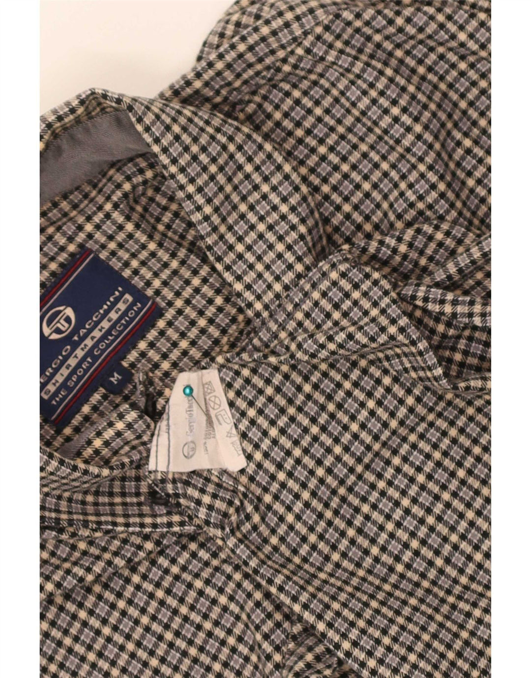 Sergio Tacchini Mens Flannel Shirt Medium Grey Check Cotton