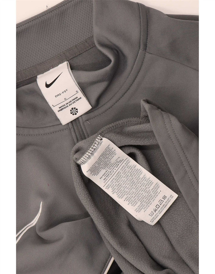 Nike Mens Dri Fit Zip Neck Pullover Tracksuit Top Large Grey Colourblock